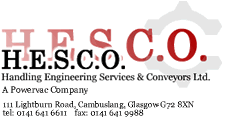 HESCO, handling engineering services and conveyors ltd edinburgh scotland, manufacturers and suppliers of all engineering and  handling supplies, including conveyors, crane, pallet, stairclimber, and stacker equipment 