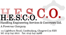 HESCO, handling engineering services and conveyors ltd edinburgh scotland, manufacturers and suppliers of all handling supplies, including conveyors, crane, pallet, stairclimber, and stacker equipment